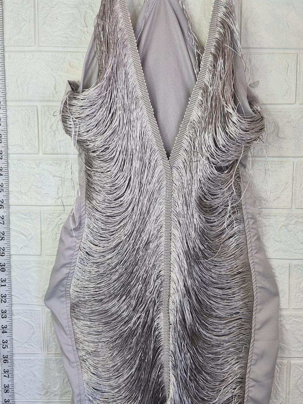 Micas/Commense Silver Fringe Dress Strappy Cocktail Party Flapper  Size S NWT